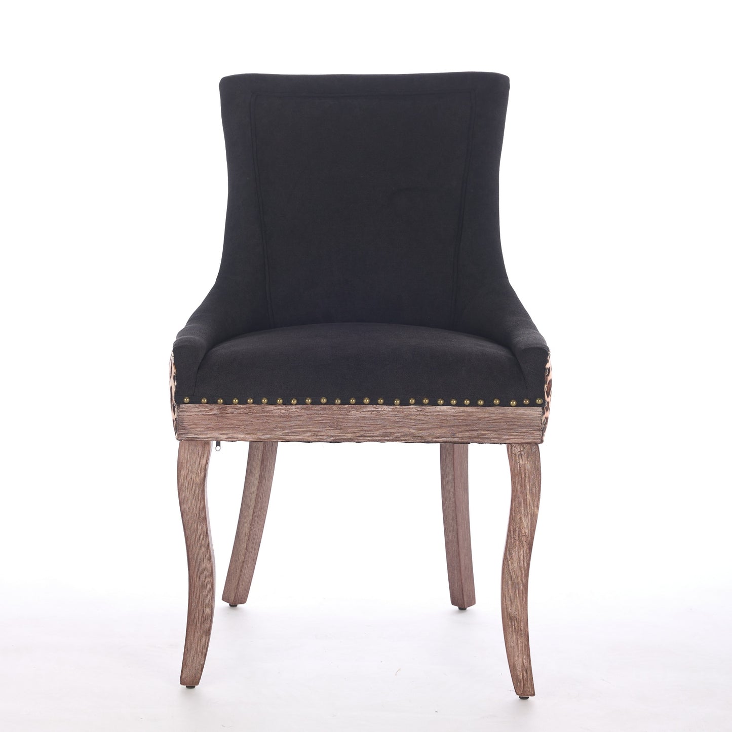 A&A Furniture,Ultra Side Dining Chair, Thickened fabric chairs with neutrally toned solid wood legs, Bronze nail head, Set of 2,Leopard Print image 2