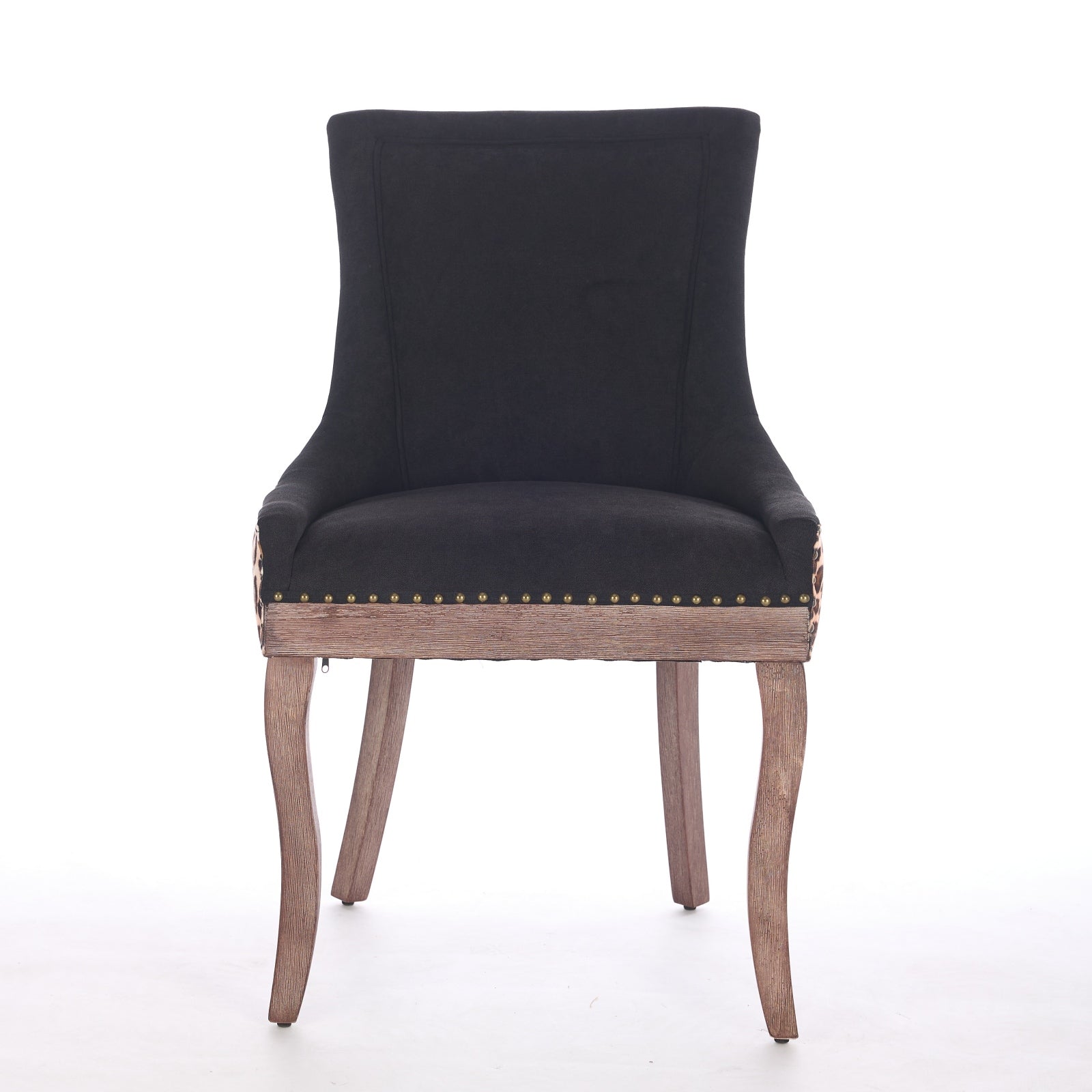 A&A Furniture,Ultra Side Dining Chair, Thickened fabric chairs with neutrally toned solid wood legs, Bronze nail head, Set of 2,Leopard Print image 2