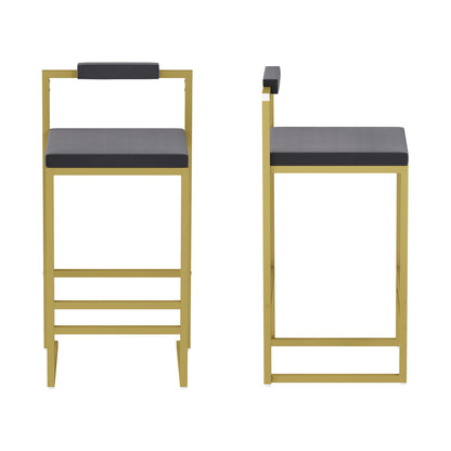 Set of 2 Bar Stools with Backrest & Footrest Counter Height Velvet Upholstered Dining Chairs for Kitchen Island (Gold & Gray) image 6