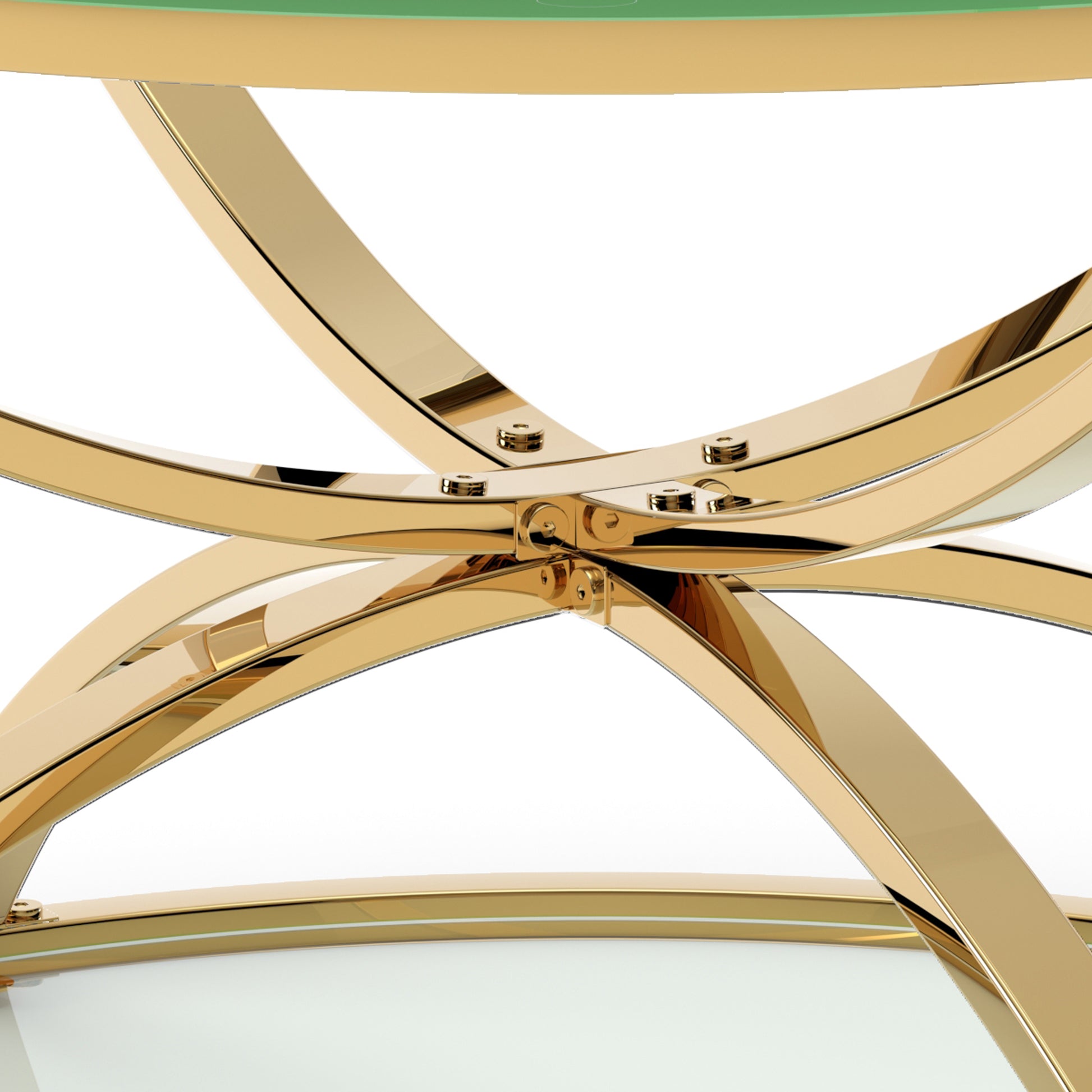 31.50'' Modern Glass Coffee Table with 2 Tiers, Ring-Shaped Frames, Metal Frame and Clear Tempered Glass, Round Coffee Table for Living Room, Bedroom and Office, Gold image 8