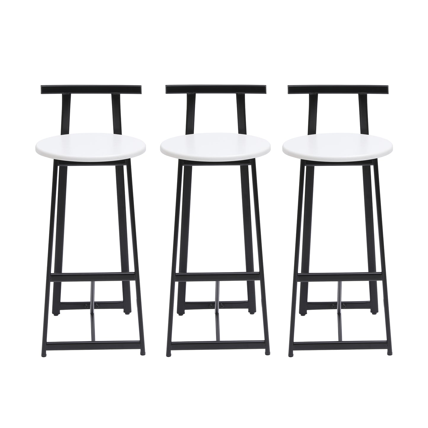 Bar Stools Kitchen Island Bar Chairs Set of 3 Metal Counter Barstools with Backrest for Dining Pub Room (Black & White) image 7
