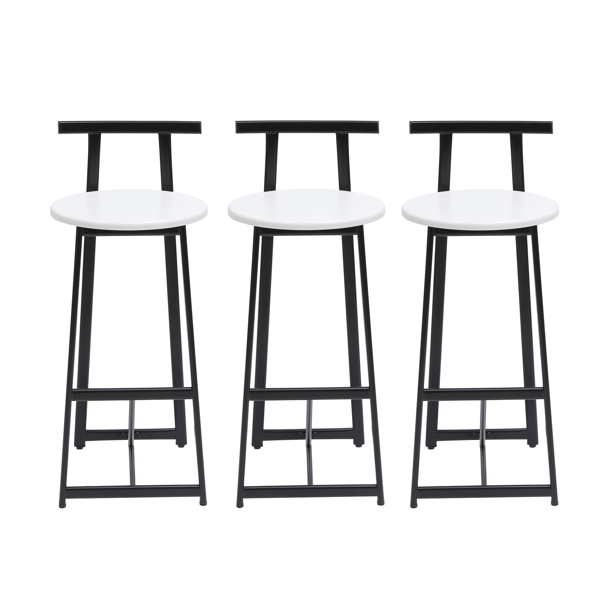 Bar Stools Kitchen Island Bar Chairs Set of 3 Metal Counter Barstools with Backrest for Dining Pub Room (Black & White) image 7