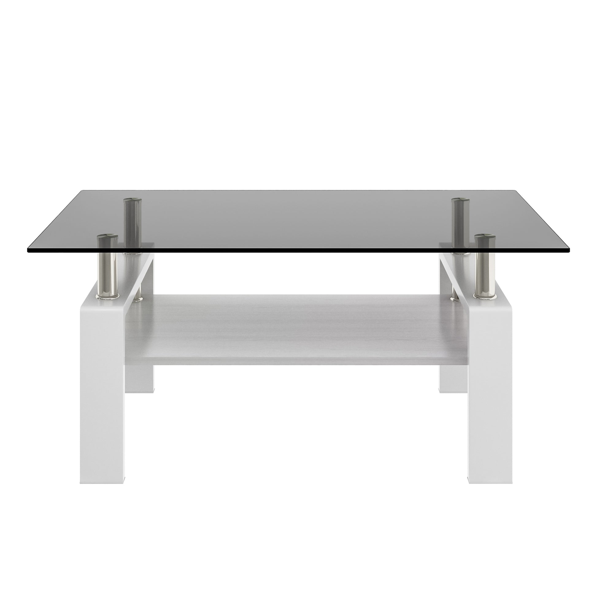 Rectangle Coffee Table, Tempered Glass Tabletop with MDF Layer, Modern Table for Living Room, Gray Glass image 6