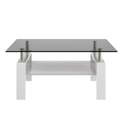 Rectangle Coffee Table, Tempered Glass Tabletop with MDF Layer, Modern Table for Living Room, Gray Glass image 6