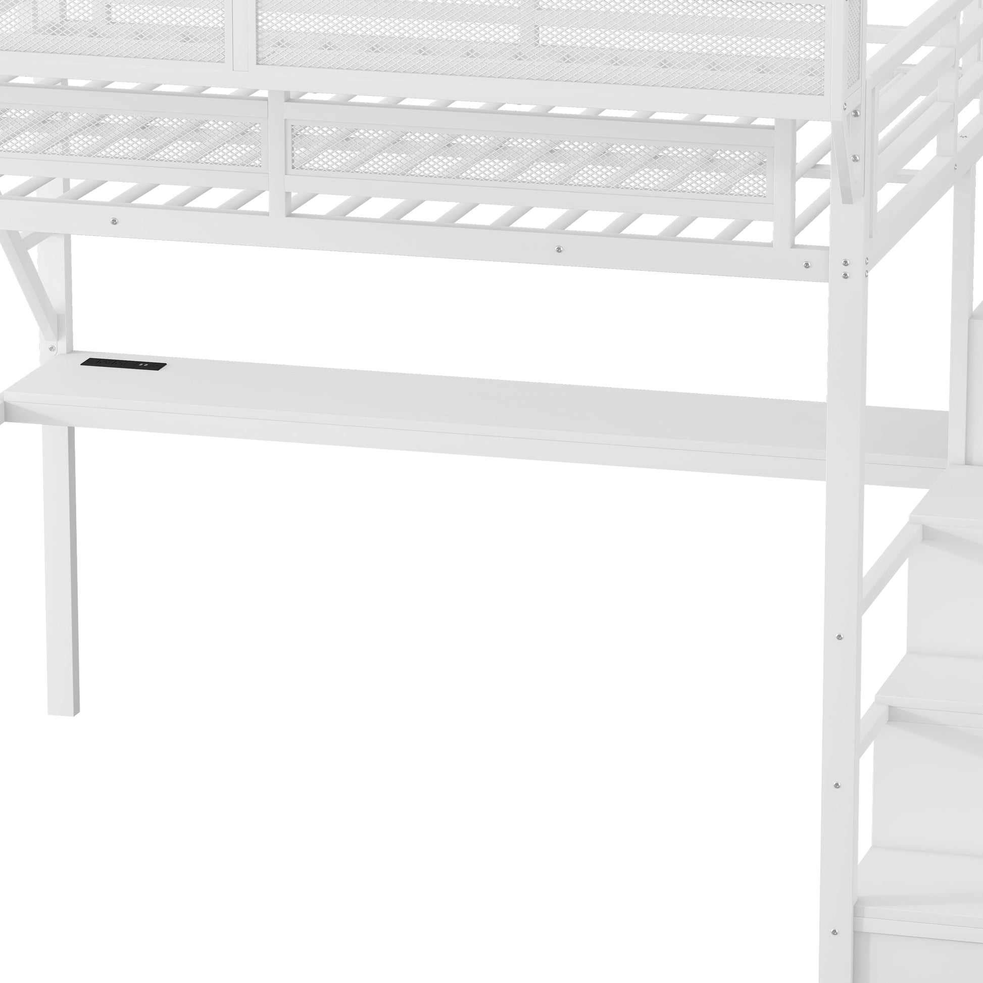 Queen Loft Bed with Desk and Charging Station, Queen Size Metal Loft Bed with Stairs and Light for Kids Teens,White(Expect Arrival Date 2026/3/7) image 9