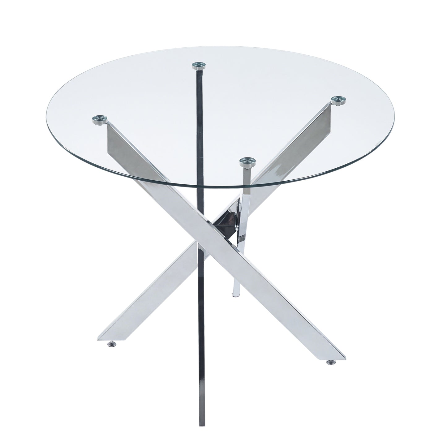 Dining Table with cross metal leg and tempered glass,Modern Space Saving Kitchen Table for Living Room,chrome legs image 6