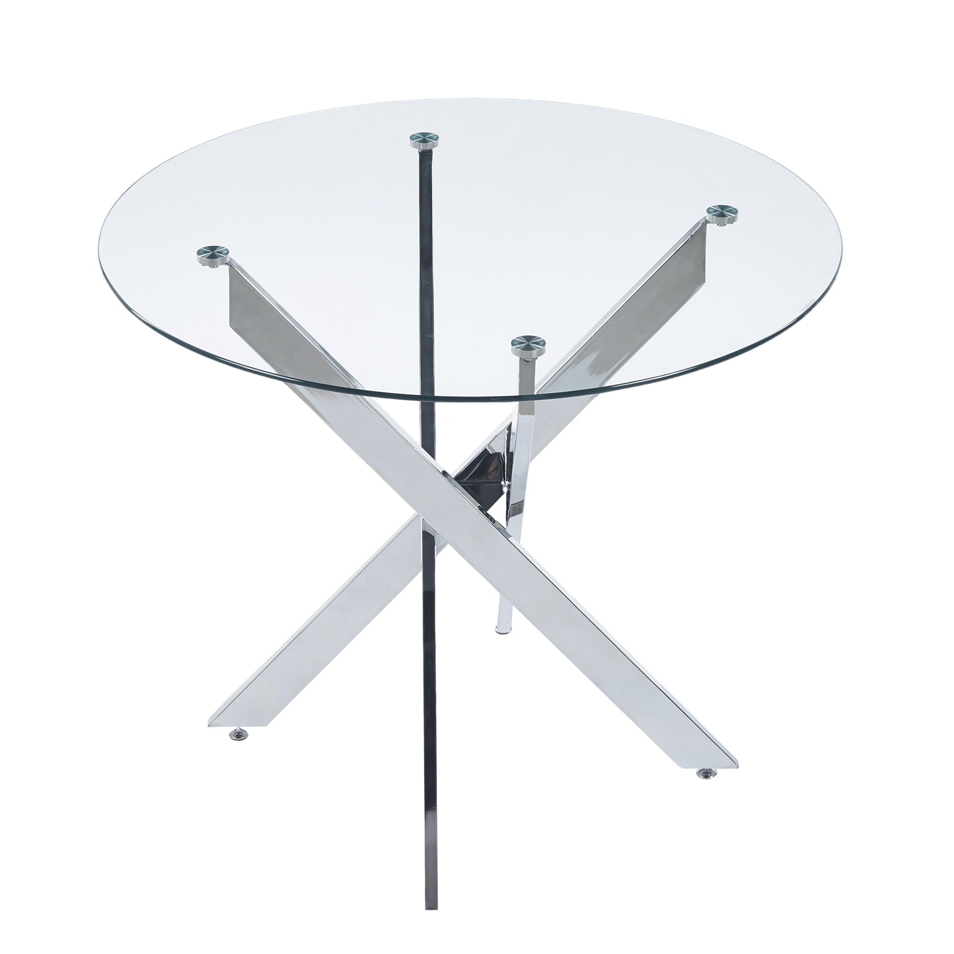 Dining Table with cross metal leg and tempered glass,Modern Space Saving Kitchen Table for Living Room,chrome legs image 6
