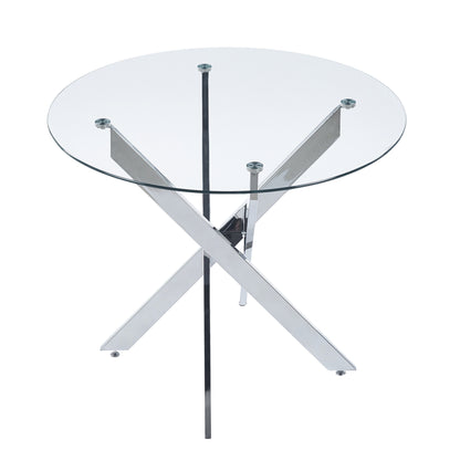 Dining Table with cross metal leg and tempered glass,Modern Space Saving Kitchen Table for Living Room,chrome legs image 6