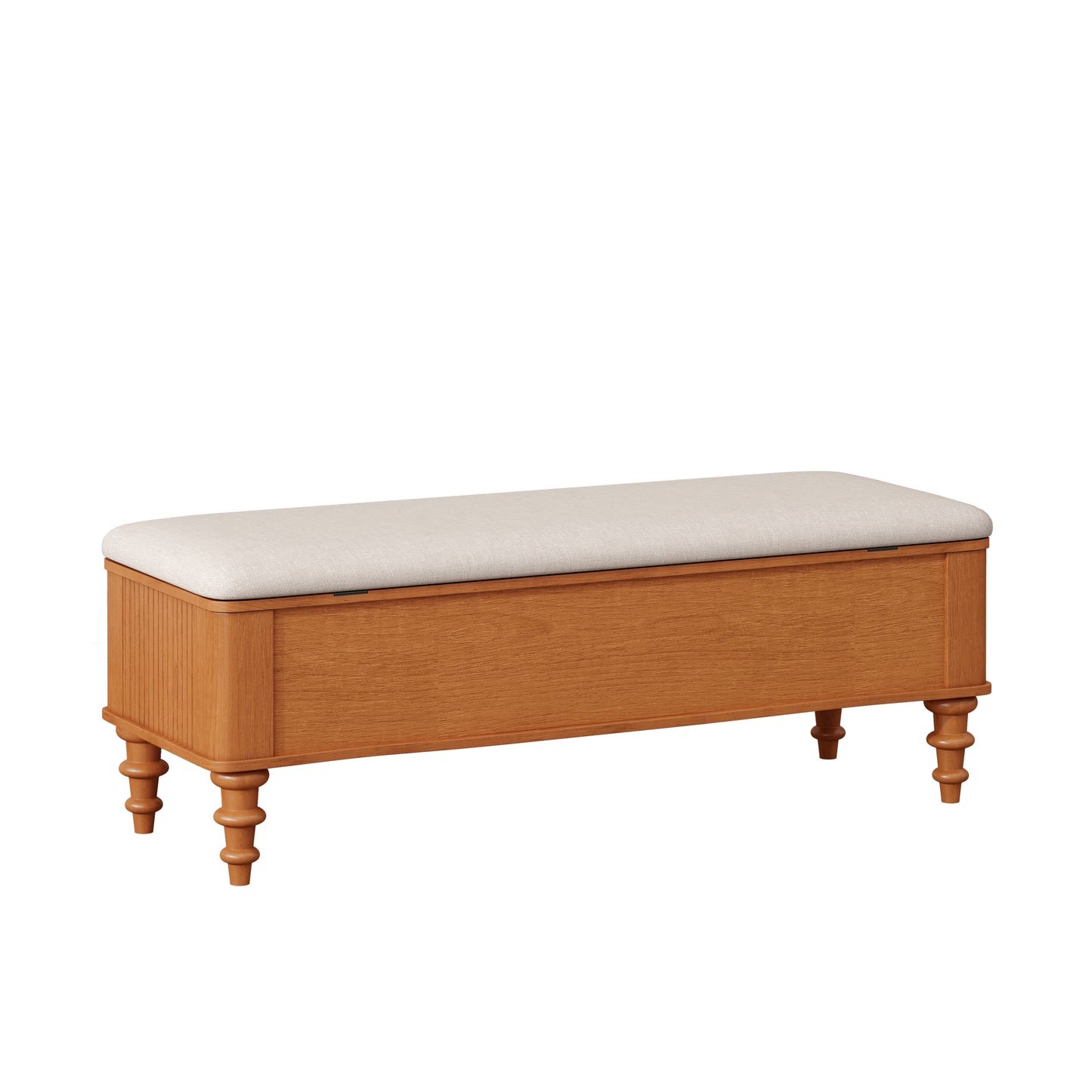 50.8-inch Multi-Functional Storage Ottoman Bench-Solid Rubberwood Bed End Bench with Linen Seat, Storage Bench for Bedroom, Entryway Shoe Organizer for Bedroom, Living Room, Entryway, Closet, Natural image 10