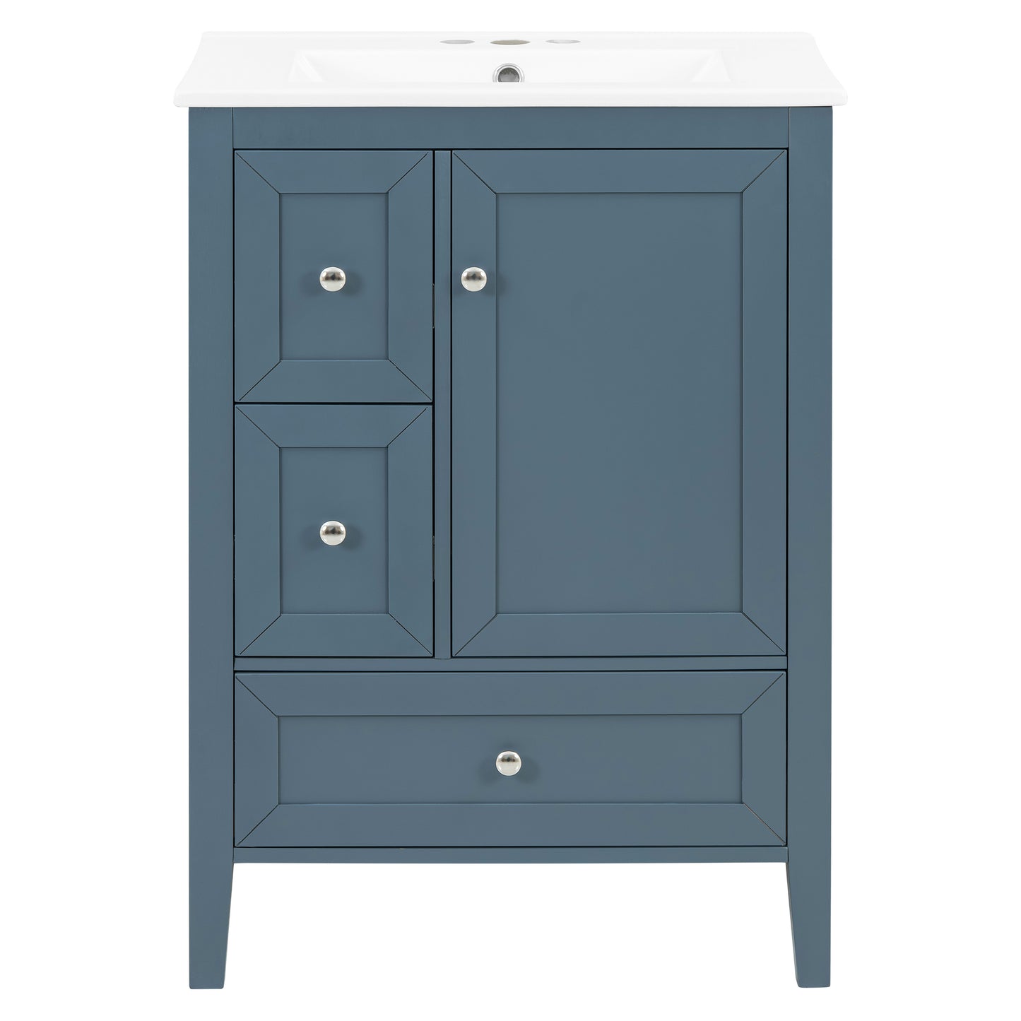 [Video] 24" Modern Blue Gray Bathroom Vanity with Ceramic Sink, Solid Wood Legs, Soft-Close Drawers & Door, Storage Rack, Painted Surface Finish image 9