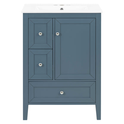 [Video] 24" Modern Blue Gray Bathroom Vanity with Ceramic Sink, Solid Wood Legs, Soft-Close Drawers & Door, Storage Rack, Painted Surface Finish image 9