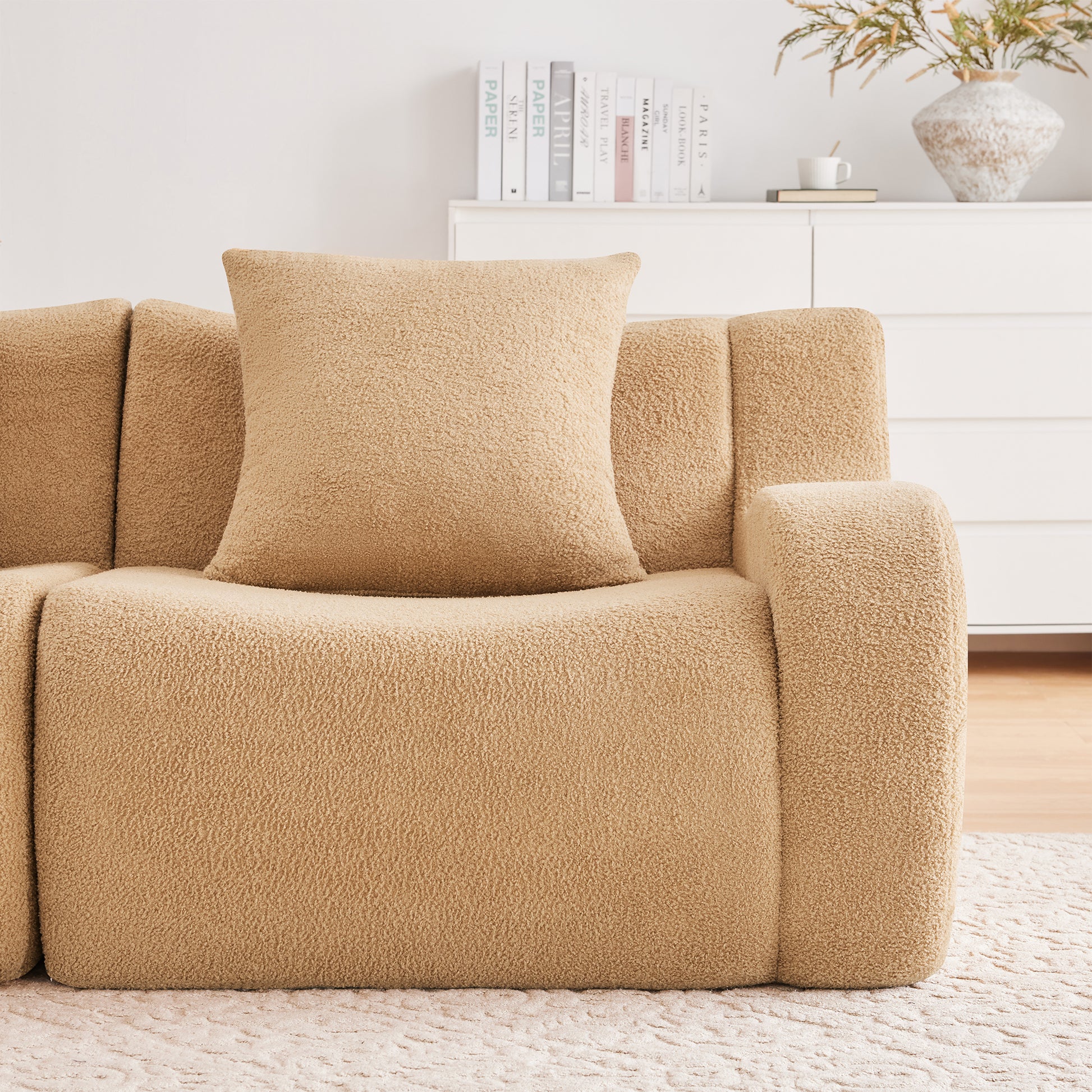 Armless Sofa W/Pillow Teddy Fabric-Camel image 6