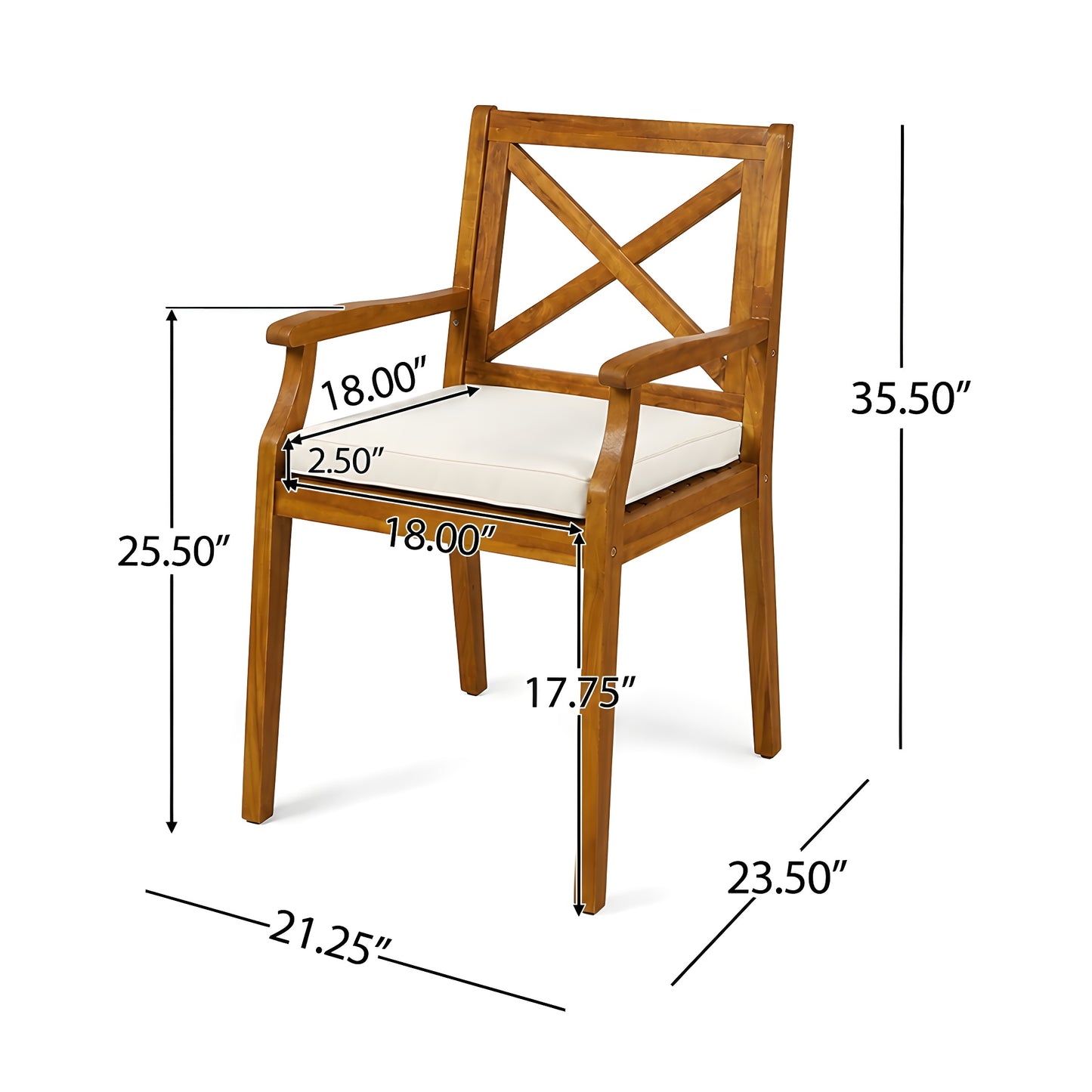 7 Pieces Acacia Wood Outdoor Dining Set with Cream Cushions,Modern 6 Chairs 1 Large Table,Dining Furniture Set for Lawn, Backyard, Garden Deck,Poolside,Teak image 10
