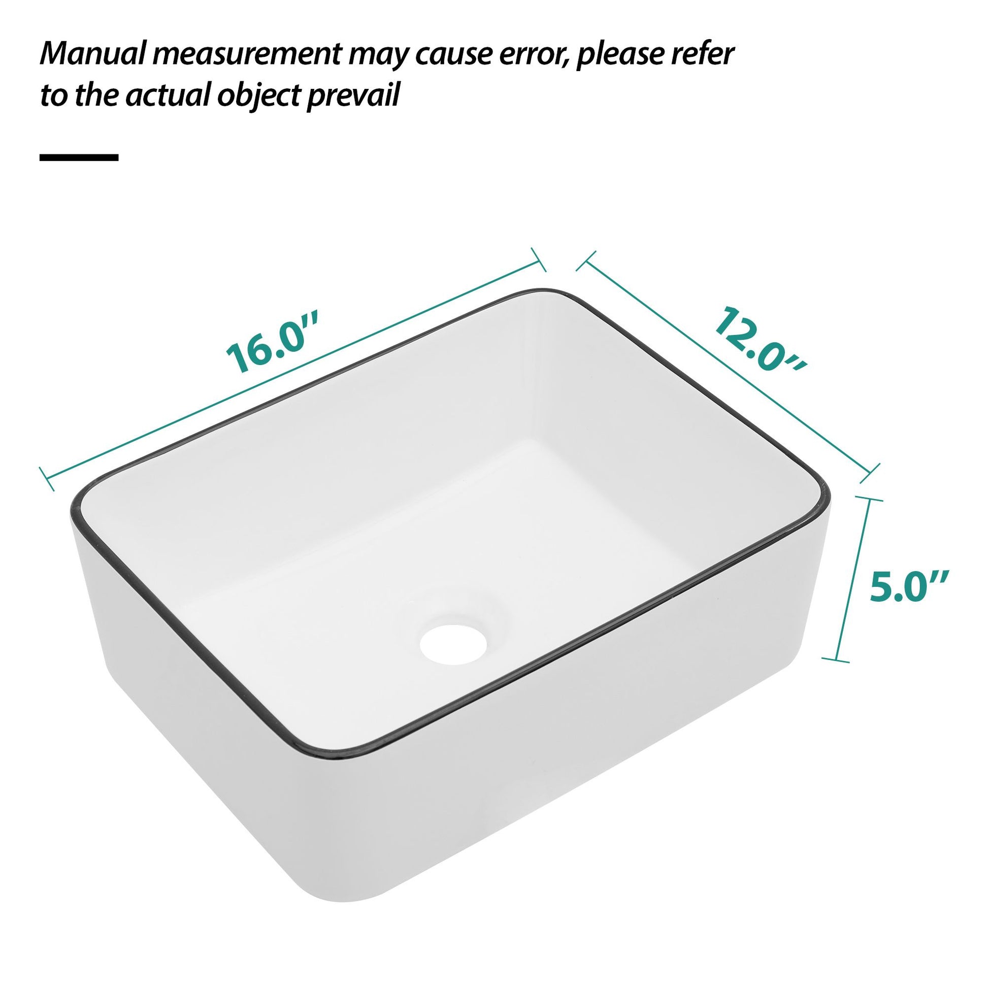 16x12 Inch White Ceramic Rectangular Vessel Bathroom Sink image 7