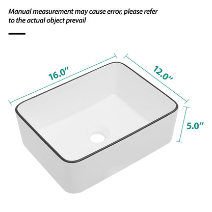 16x12 Inch White Ceramic Rectangular Vessel Bathroom Sink image 7