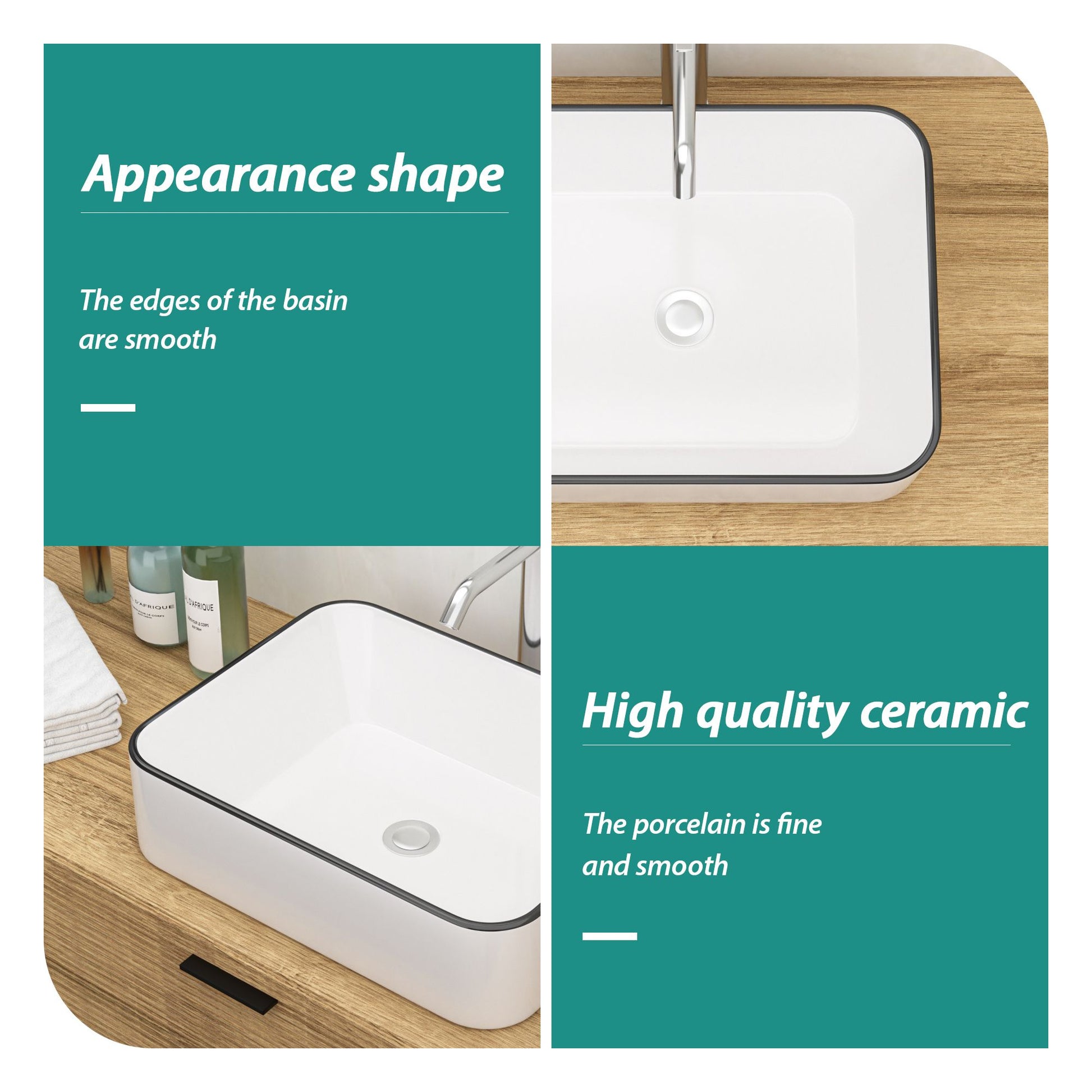 16x12 Inch White Ceramic Rectangular Vessel Bathroom Sink image 5
