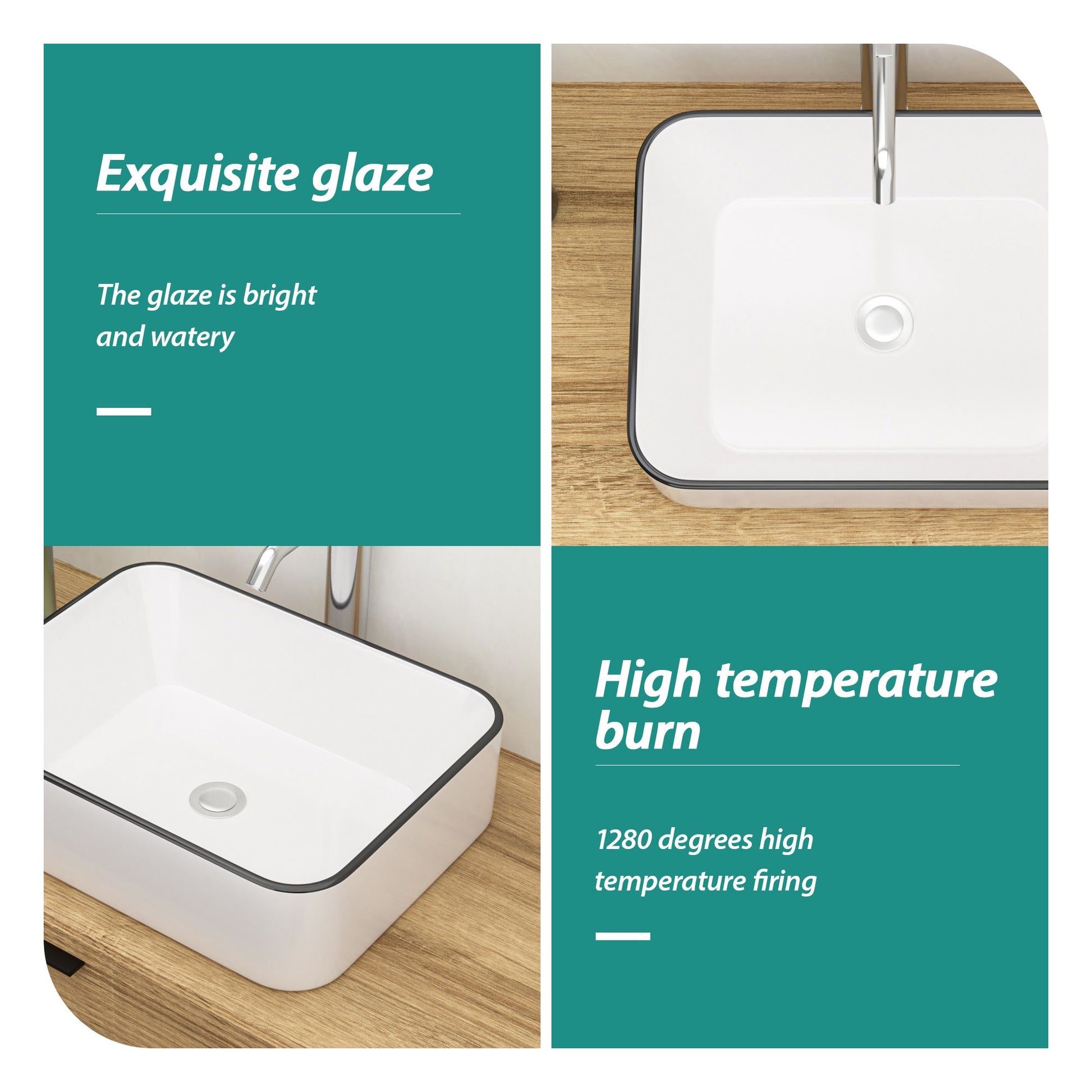16x12 Inch White Ceramic Rectangular Vessel Bathroom Sink image 6
