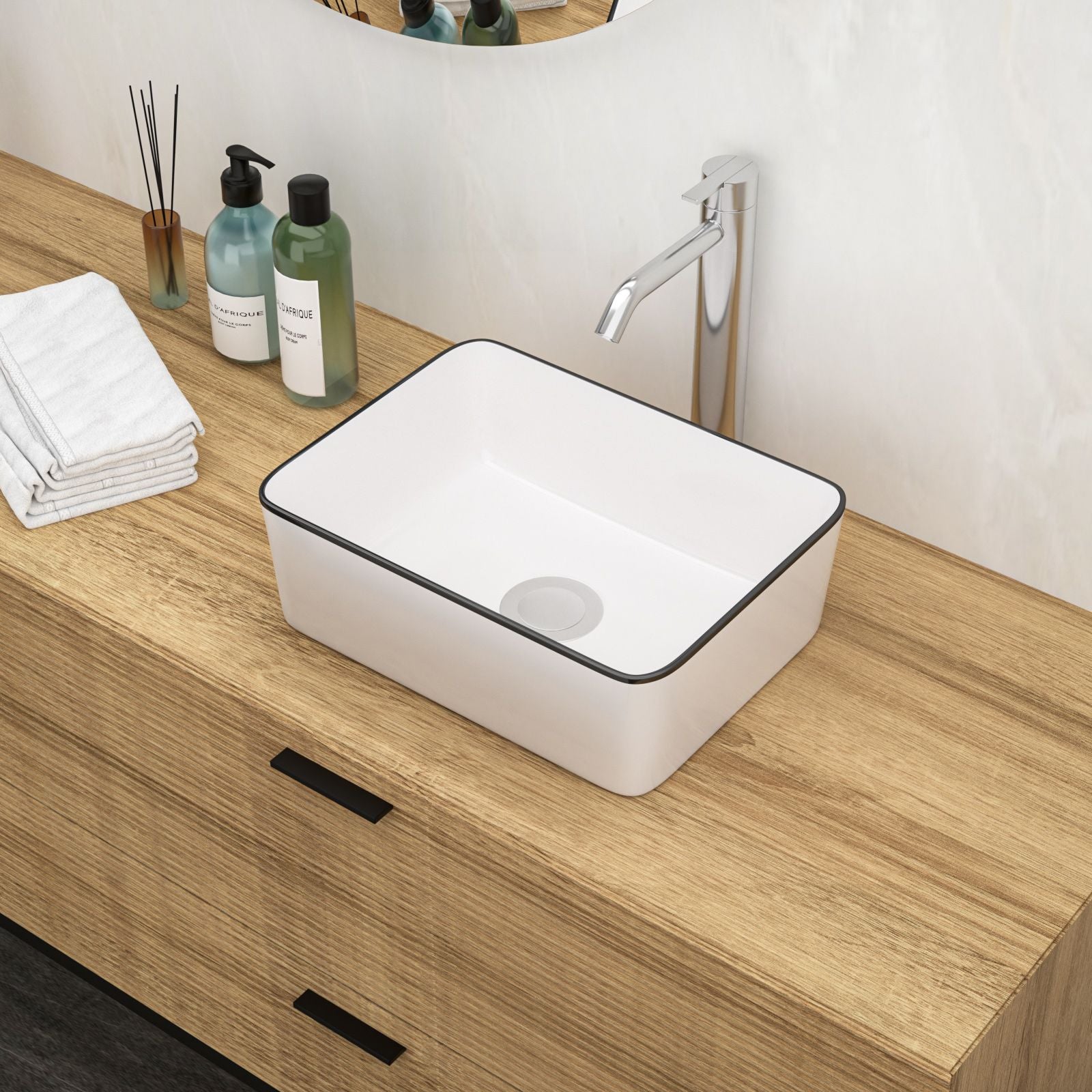 16x12 Inch White Ceramic Rectangular Vessel Bathroom Sink image 2