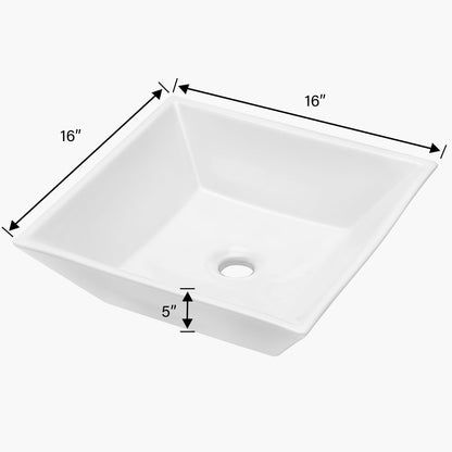 16x16 Inch White Ceramic Square Vessel Bathroom Sink image 8