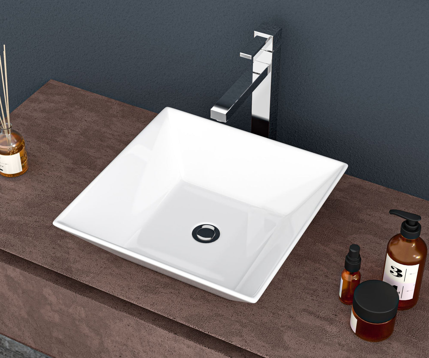 16x16 Inch White Ceramic Square Vessel Bathroom Sink image 2