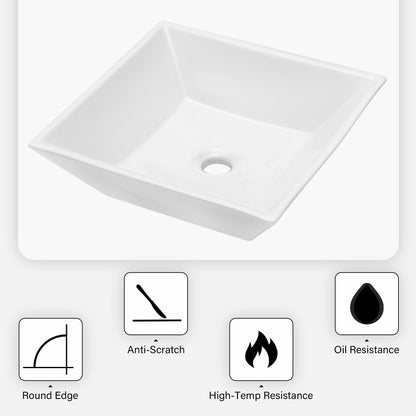 16x16 Inch White Ceramic Square Vessel Bathroom Sink image 7