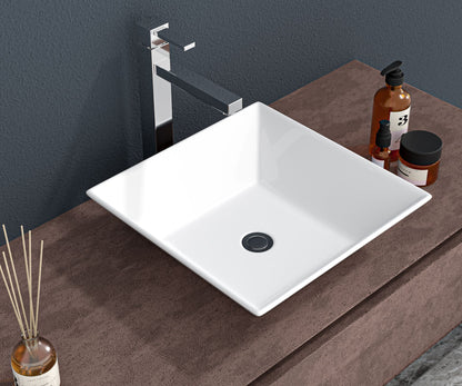 16x16 Inch White Ceramic Square Vessel Bathroom Sink image 1