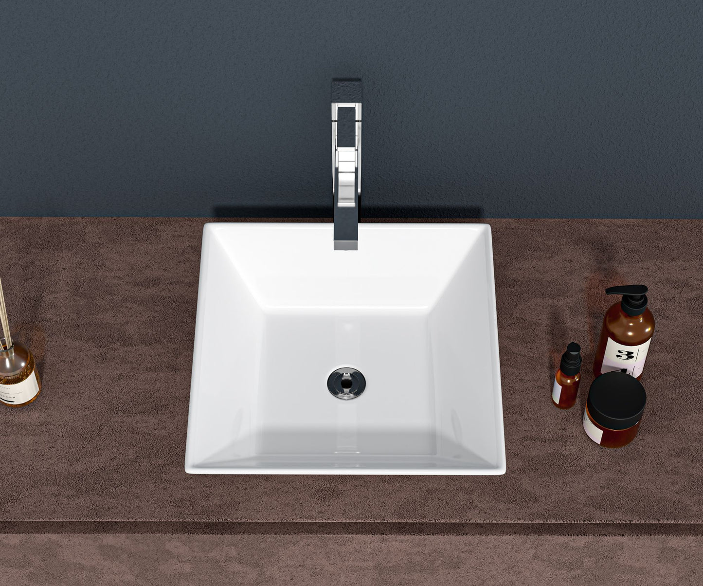 16x16 Inch White Ceramic Square Vessel Bathroom Sink image 3