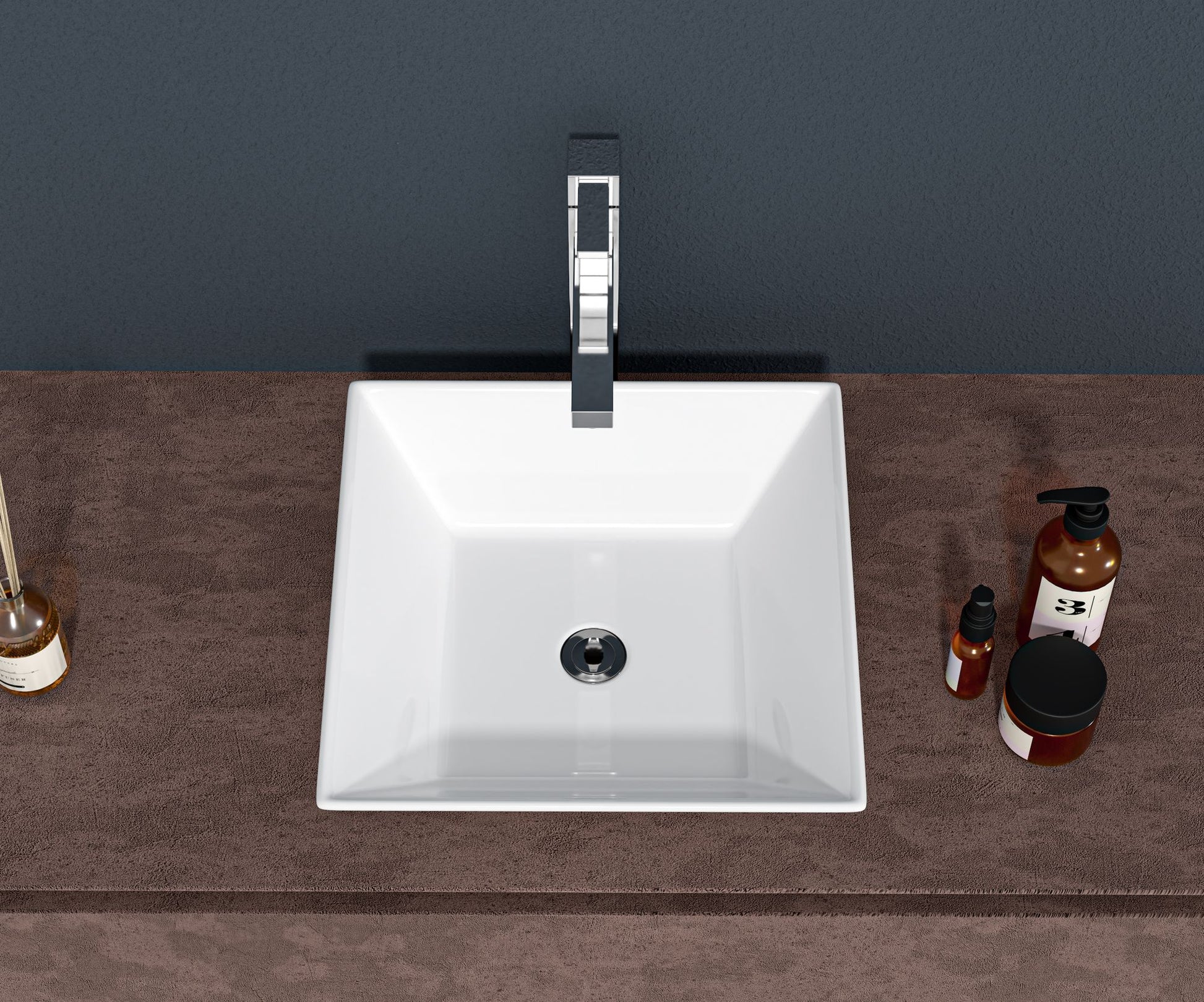 16x16 Inch White Ceramic Square Vessel Bathroom Sink image 3