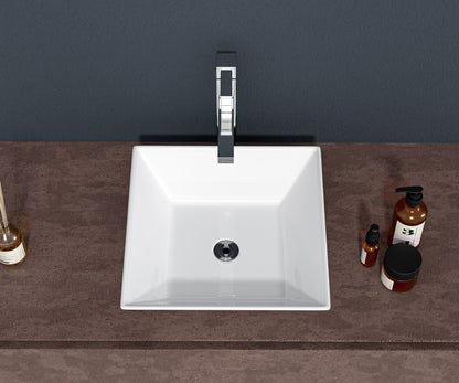 16x16 Inch White Ceramic Square Vessel Bathroom Sink image 3