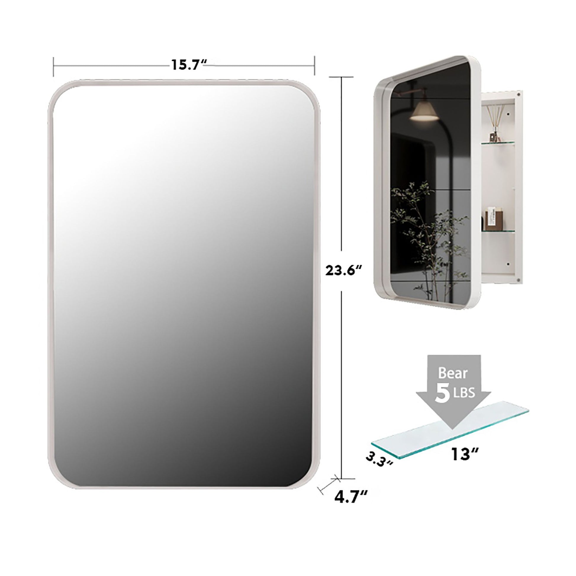 16x24 Inch Recessed White Metal Framed Medicine Cabinet with Mirror and Adjustable Shelves Black Wall Mirror with Storag image 9