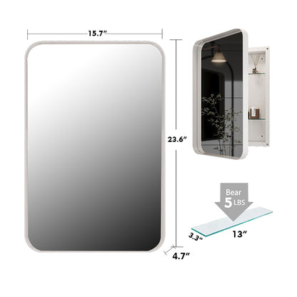 16x24 Inch Recessed White Metal Framed Medicine Cabinet with Mirror and Adjustable Shelves Black Wall Mirror with Storag image 9