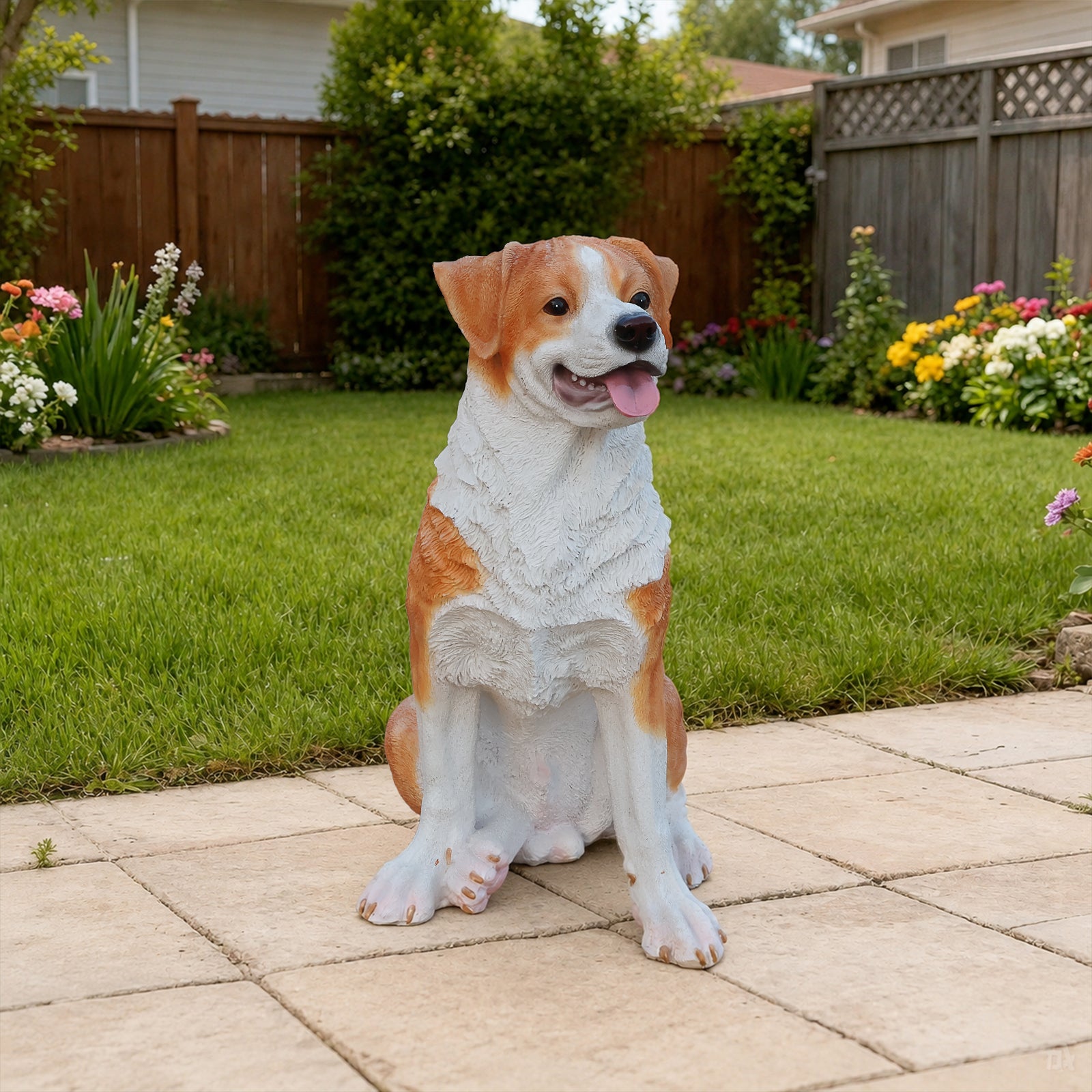 Lifelike Hound Dog Statue, Realistic Resin Animal Figurine for Indoor Outdoor Garden Lawn Yard Home Decor, Art Craft Gift, Brown+White image 10