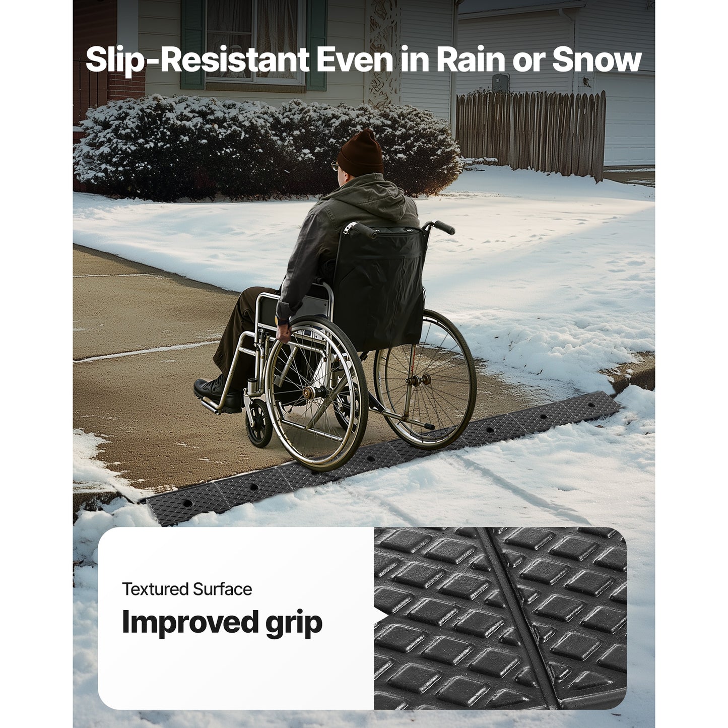 Rubber Curb Ramp, 33069 lbs Load Capacity, 2 Inches Rise Height Heavy Duty Rubber Threshold Ramp with Drainage Tank for Wheelchairs, Strollers, Motorcycles, Cars, Lawn Mowers & Trailers, 2 Pack image 9