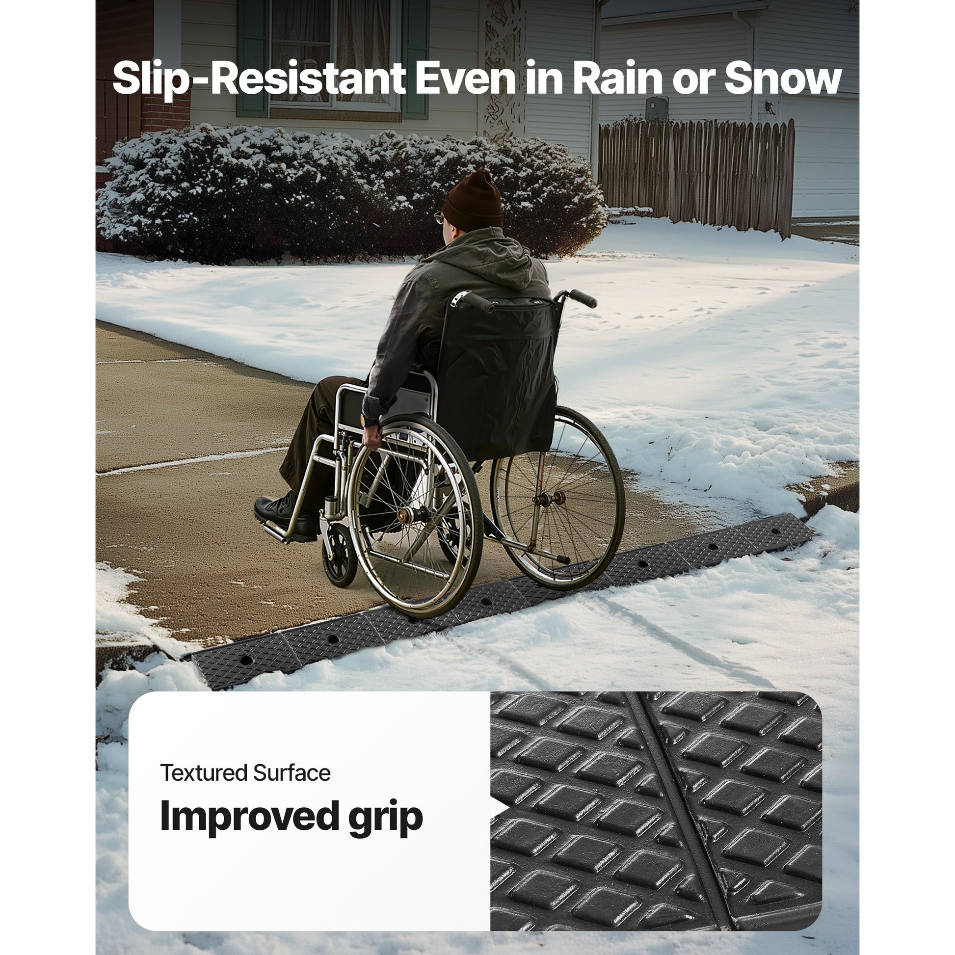 Rubber Curb Ramp, 33069 lbs Load Capacity, 2 Inches Rise Height Heavy Duty Rubber Threshold Ramp with Drainage Tank for Wheelchairs, Strollers, Motorcycles, Cars, Lawn Mowers & Trailers, 2 Pack image 9