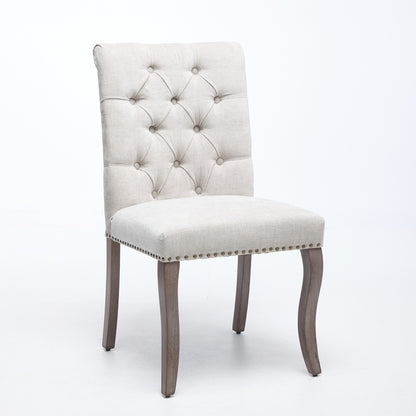 Upholstered Chenille Fabric Accent Dining Chair, Curved Solid Wood Legs, Elegant Tufted Club Dining Room Kitchen Room Dining Chair, Set of 2,Beige,SW1894BG image 3