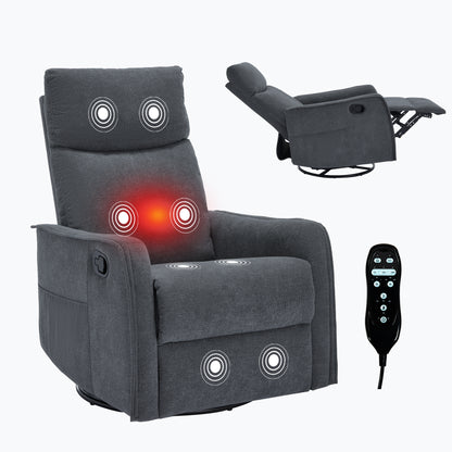Heat Massage Manual Recliner Chair with Rocker and Swivel in Fabric for Living Room, Grey image 12