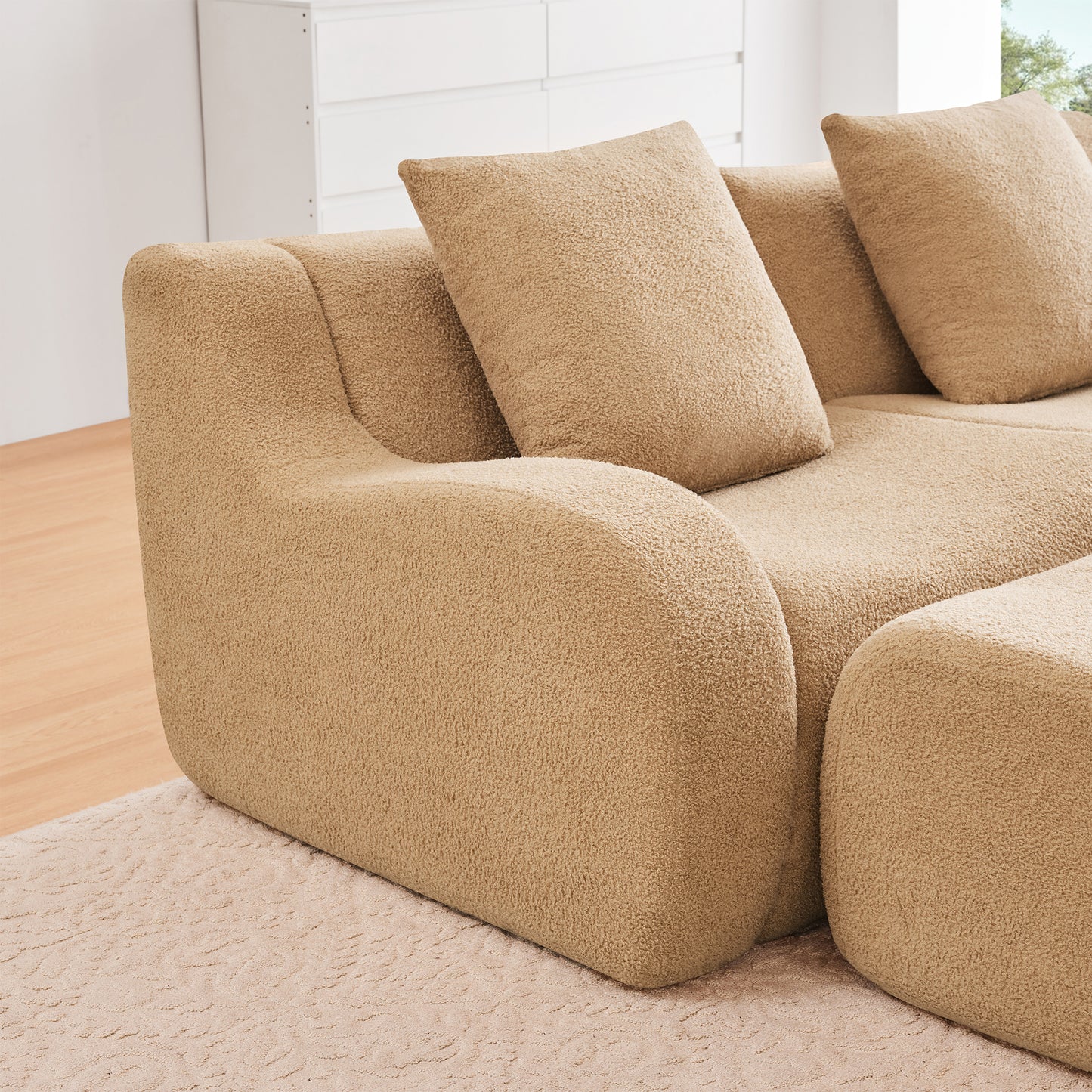 Armless Sofa W/Pillow Teddy Fabric-Camel image 4