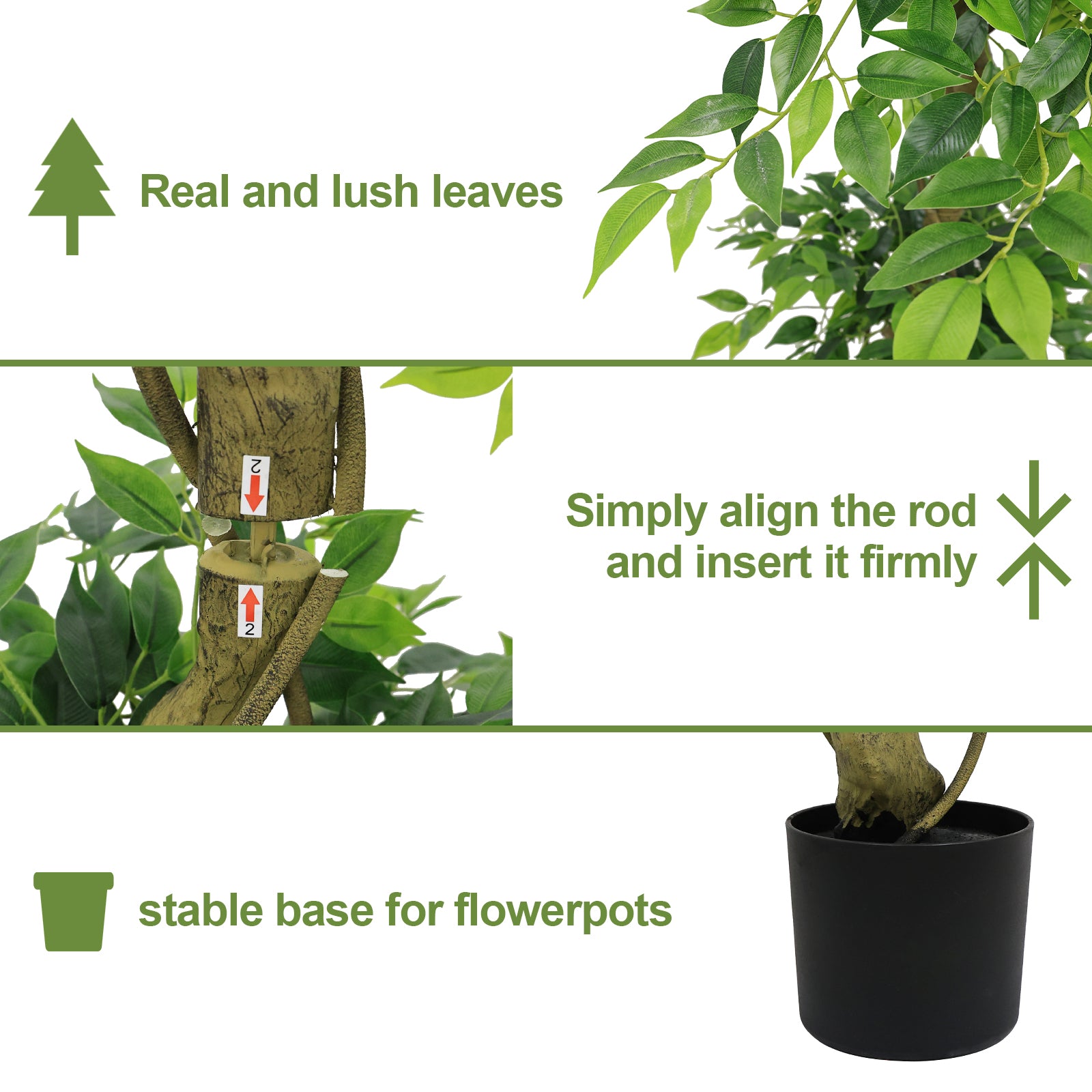 6FT Artificial Ficus Tree, Lifelike Faux Banyan Tree with Pot for Home, Office Patio Decor, 1pc/set image 7