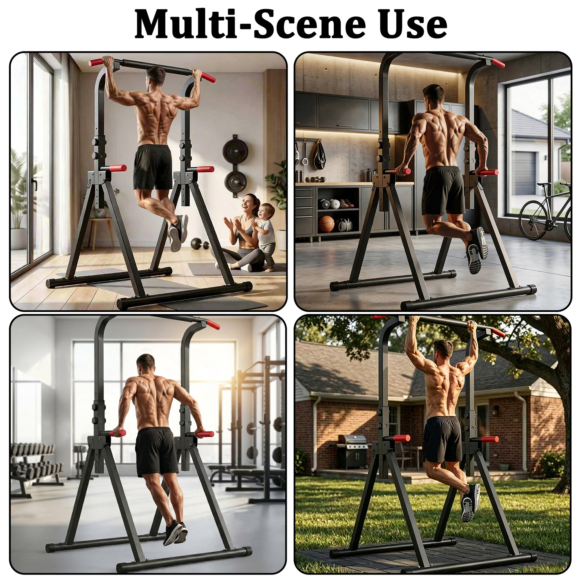 Foldable Pull Up Bar Standing Power Tower - Multi-Function Dip Station, 6-Level Adjustable Height Strength Training Fitness Equipment for Home Gym, 440lbs Max image 7