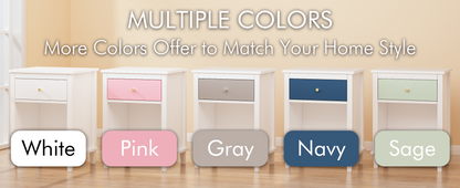 26.77''H Wooden Nightstand with One Drawer One Shelf for Kids, Adults, White+Golden handle image 2