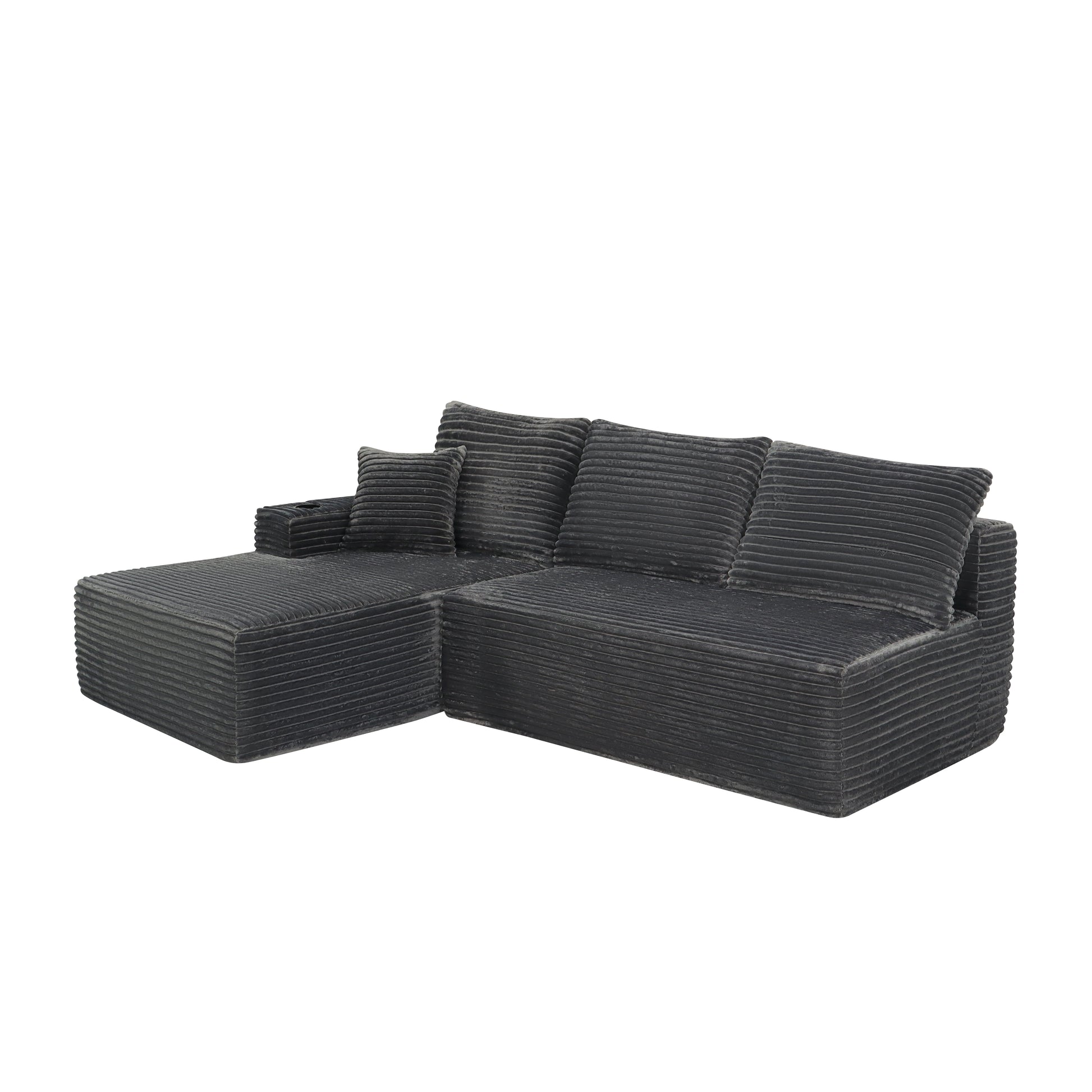 95.6" Cloud Sectional Couch with L-Shape Chaise,Modern Modular Sofa with Deep Seat, Upholstered Couches for Living Room Bedroom,No Assembly Required and Cup holde, (Plush Fabric),Grey image 3