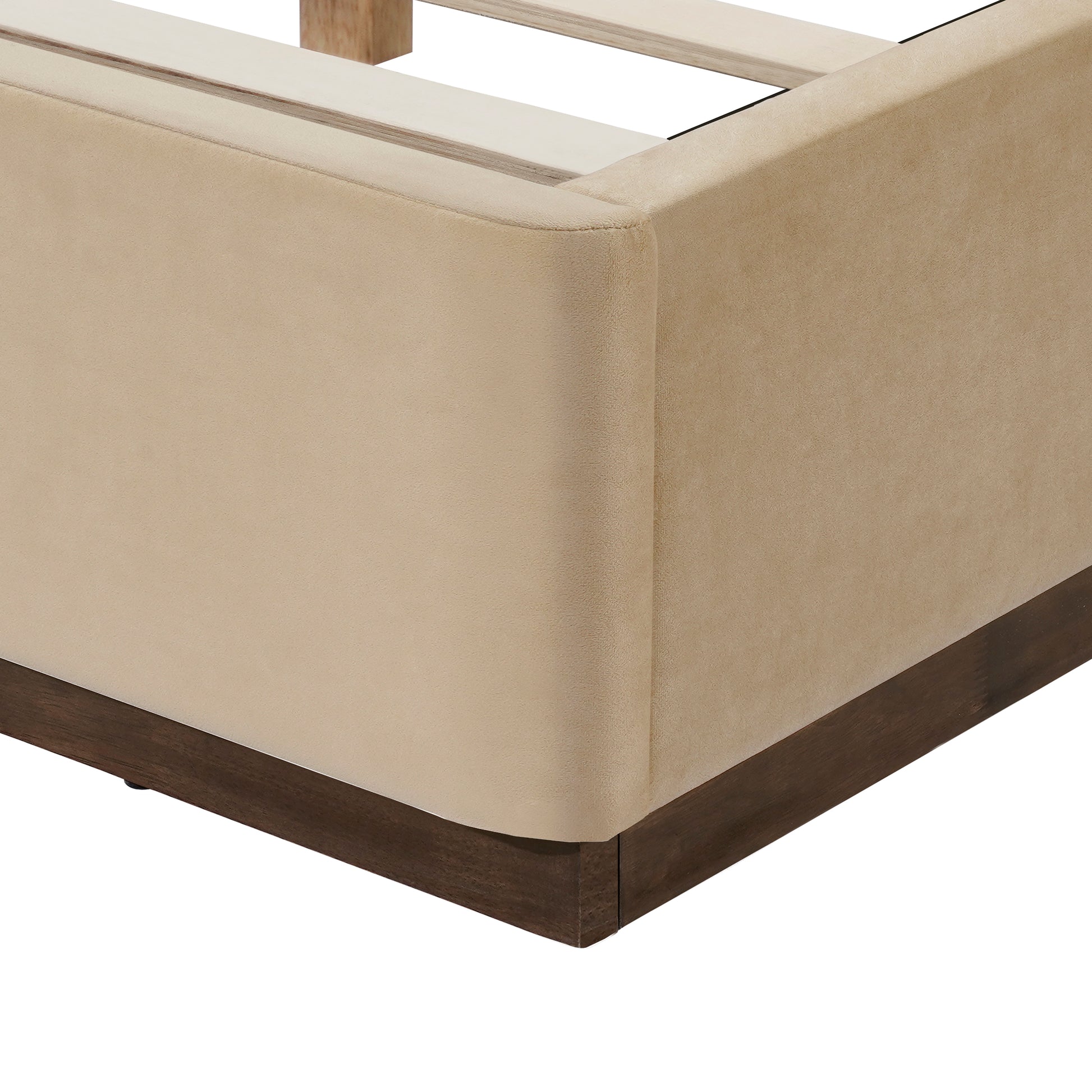 Queen Size Upholstered Bed Frame With Velvet Fabric Thick Headboard, Solid Wood Base, Camel image 9