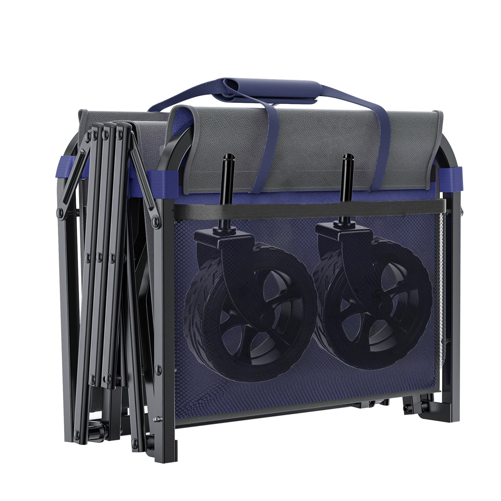 Upgraded 5*2" Wide Wheels, All-in-One Convertible Folding Trolley with Full-Side Opening & Dog Leash, Versatile Seating & Storage, 220Lbs Capacity for Camping, Beach, Shopping, Dark blue image 10