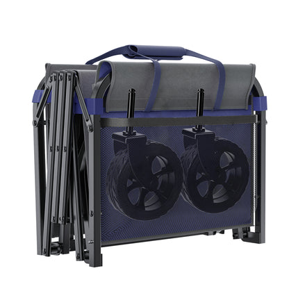 Upgraded 5*2" Wide Wheels, All-in-One Convertible Folding Trolley with Full-Side Opening & Dog Leash, Versatile Seating & Storage, 220Lbs Capacity for Camping, Beach, Shopping, Dark blue image 10