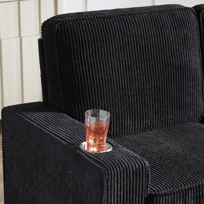 83.86"Corduroy Fabric sofa,Modern Compressed Couch,3-Seater Sofa, Furniture for Living Room,Bedroom,office,Black image 5