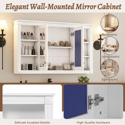 47 Inch Bathroom Mirror Cabinet with Storage, Adjustable Shelf and Open Shelves, Wall Mounted Medicine Cabinet for Bathroom, Bedroom, Vanity image 5