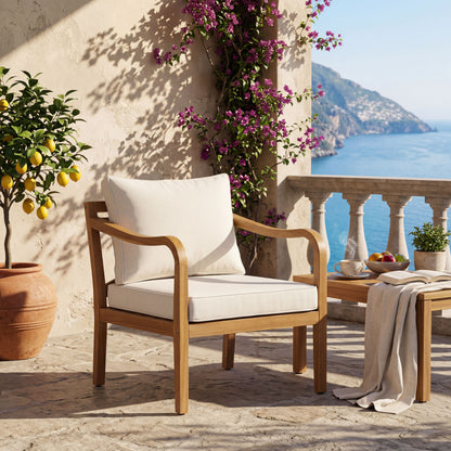 Acacia wood patio furniture club chair,24" deep seat design with soft cushion, suitable for porches,gardens,backyards,and balconies (Teak Finish+Beige Cushion). image 1