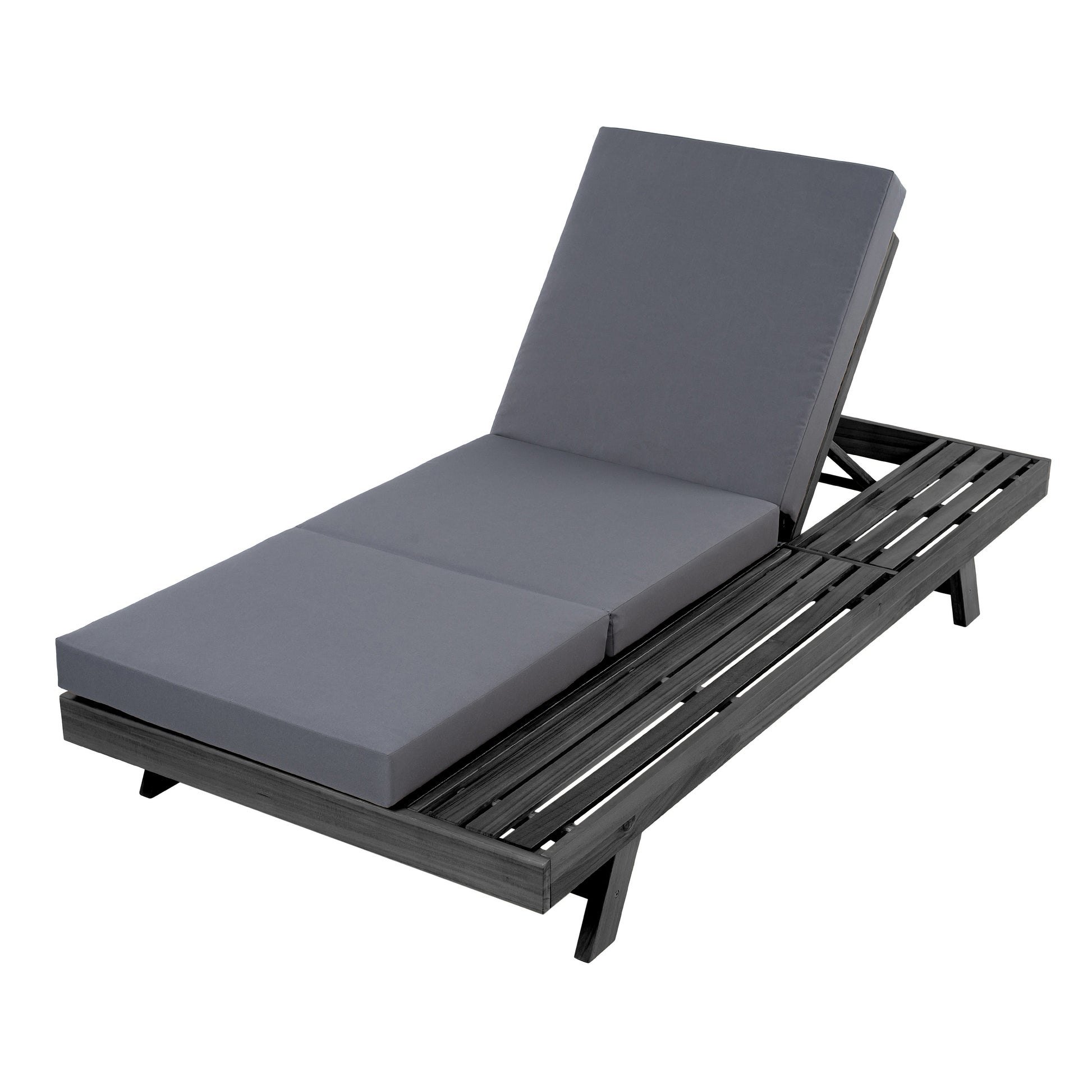 Lounge Chaise Set, Space Available On One Side, Acacia Solid Wood In Black With Lounge Cushion (Dark Grey & Triple Fold) – Matching Cream Version Available image 9