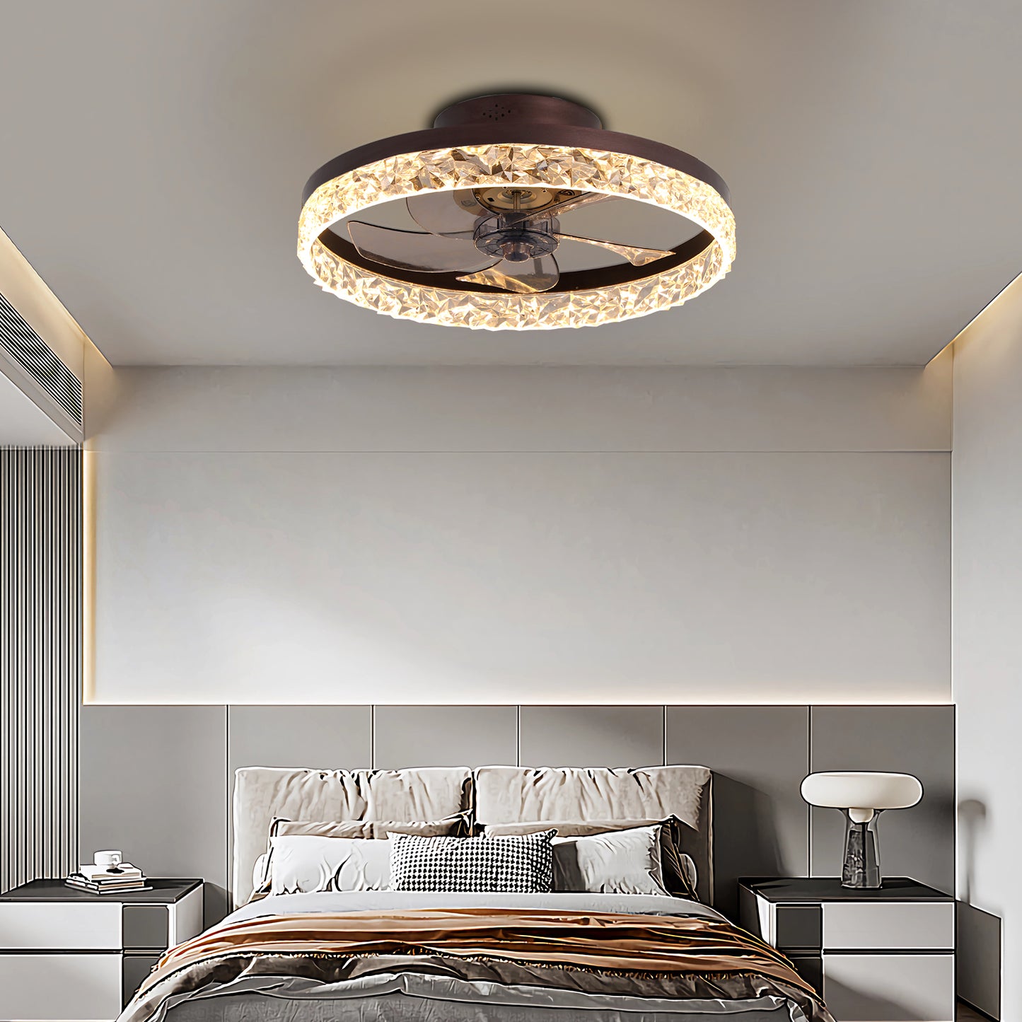 19.7" Ceiling Fans with Lights, Low Profile Ceiling Fan and Remote, Flush Mount Ceiling Fans, Stepless Dimmable LED Light, Brown Fixtures for Bedroom, Living Room image 1