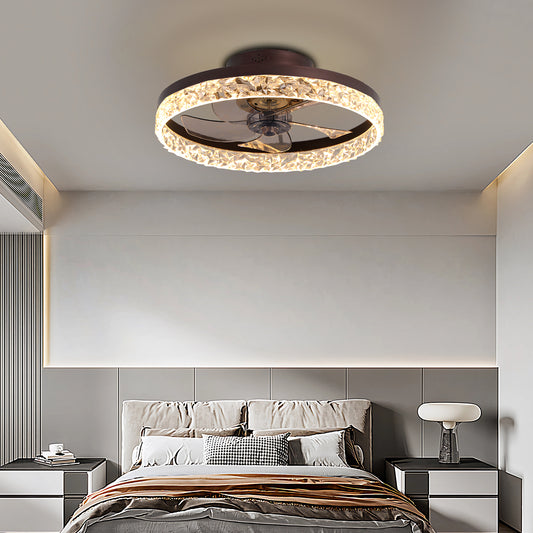19.7" Ceiling Fans with Lights, Low Profile Ceiling Fan and Remote, Flush Mount Ceiling Fans, Stepless Dimmable LED Light, Brown Fixtures for Bedroom, Living Room image 1